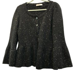 Stella McCartney black speckled cardigan sweater peplum flare cuff L ITA…